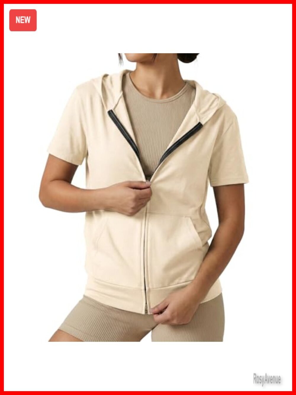 Slim Fit Zip Up Hoodie Short Sleeve Lightweight Thin Cotton Sweatshirt
